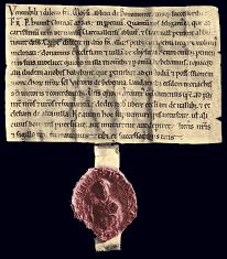Frontispiz einer Carta des Petrus Venerabilis zur Gründung des Klosters Chézery in der Diözese Genf; Archives Cantonales Vaudoises in Lausanne.